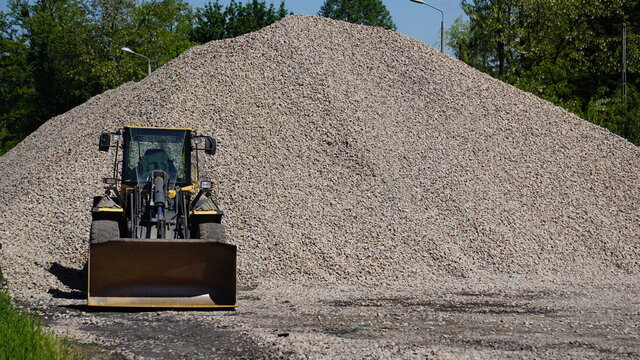 Koparka, buldożer, tłuczeń, stos,  podsypka, sterta