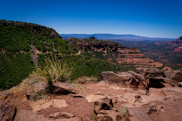 Sedona, Arizona. View from top of Schnebly Hill Road. One can view this steep four wheel drive road climbing the mountainside.