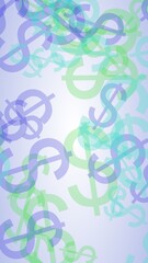 Multicolored translucent dollar signs on white background. 3D illustration
