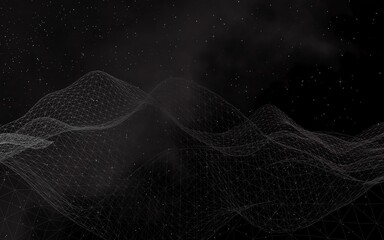 Black abstract background. Hi tech network. Cyberspace grid. Outer space. Starry outer space texture. 3D illustration