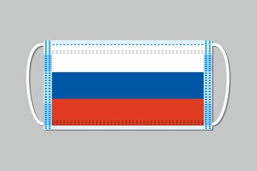 Medical mask with Russia flag on it. Flat design on a gray background. Vector face mask