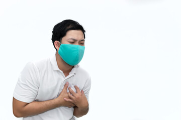 Portrait of man wear protect mask on white background,Wearing face mask for prevent COVID-19 Pandemic Coronavirus,worker with medical mask for against and stop coronavirus