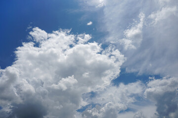 Cloudy sky with stratocumulus clouds when the storm is coming, clouds and  blue sky background.