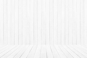 The empty white wooden floor over plank wooden background.  can be used for montage or display your products