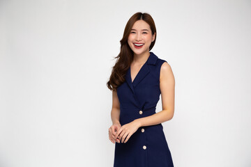 Portrait of Young beautiful Asian businesswoman standing and smiling isolated on white background, Looking at camera - Powered by Adobe