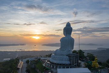 scenery aerial photography sunrise at Phuket big Buddha. Phuket Big Buddha is one of the island most .important and revered landmarks on Phuket island. © Narong Niemhom