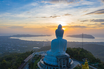 scenery aerial photography sunrise at Phuket big Buddha. Phuket Big Buddha is one of the island most .important and revered landmarks on Phuket island. © Narong Niemhom