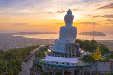scenery aerial photography sunrise at Phuket big Buddha. Phuket Big Buddha is one of the island most .important and revered landmarks on Phuket island. © Narong Niemhom
