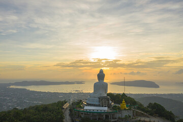 scenery aerial photography sunrise at Phuket big Buddha. Phuket Big Buddha is one of the island most .important and revered landmarks on Phuket island. © Narong Niemhom