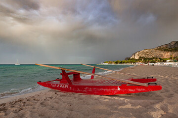 Red rescue boat