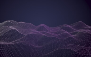 Abstract landscape on a blue background. Cyberspace grid. hi tech network. 3d technology illustration. 3D illustration