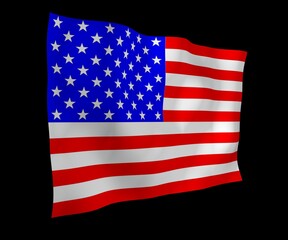 Fototapeta premium Waving flag of the United States of America on a dark background. Stars and Stripes. State symbol of the USA. 3D illustration