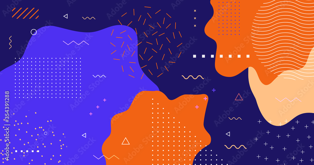 Poster abstract colorful geometric background vector design. trendy memphis pattern backdrop. vibrant liqui