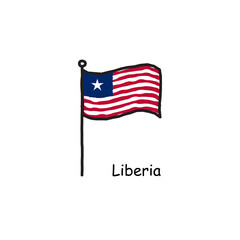 hand drawn sketchy Liberia flag on the flag pole. three color flag . Stock Vector illustration isolated on white background.