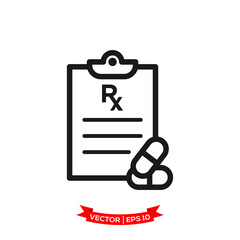 prescription medicine in trendy flat design, RX vector icon