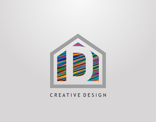 D Letter Logo. Creative house strip shape with negative letter D, Home Studio Icon Design.