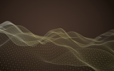 Abstract landscape on a dark background. Cyberspace orange grid. hi tech network. 3D illustration