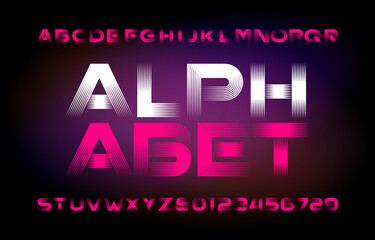 Abstract alphabet typeface. Modern letters and numbers. Easy color change. Stock vector typescript for your typography design. Abstract blurred background.
