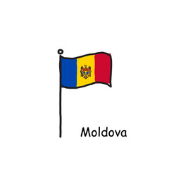 hand drawn sketchy Moldova flag on the flag pole. three color flag . Stock Vector illustration isolated on white background.