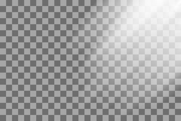 Shining sun rays vector illustration. Png sunlight glowing effect. White beam sunrays sky background.