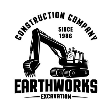 Earthworks Vector Black Emblem With Excavator