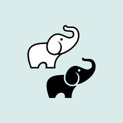 Vector of elephant logo design, in cartoon style, 
Simple and minimal elephant logo illustration. Modern vector line icon.