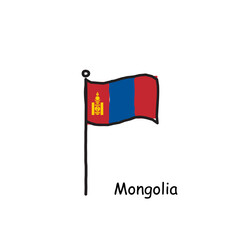 hand drawn sketchy Mongolia flag on the flag pole. three color flag . Stock Vector illustration isolated on white background.