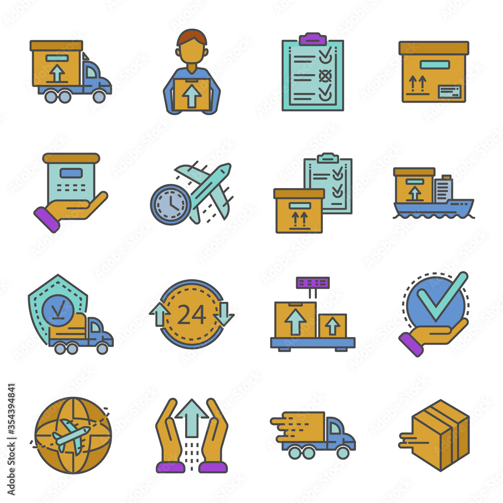 Aufkleber parcel dellivery icon set. outline set of parcel dellivery vector icons for web design isolated on w