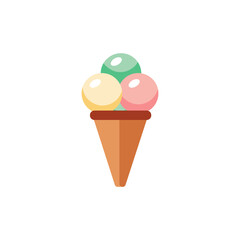 Ice cream in a waffle cone. Flat style vector illustration.