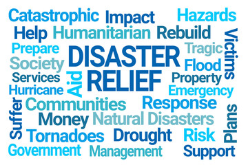 Fototapeta premium Disaster Relief Word Cloud on White Background