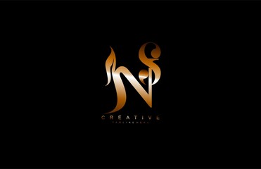 Minimal Clean Letter NS Golden Monogram Logotype Design Trend