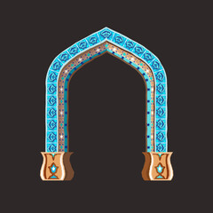Stone arch. Gates. Arabic ornaments. Mosaic. Vector illustration.