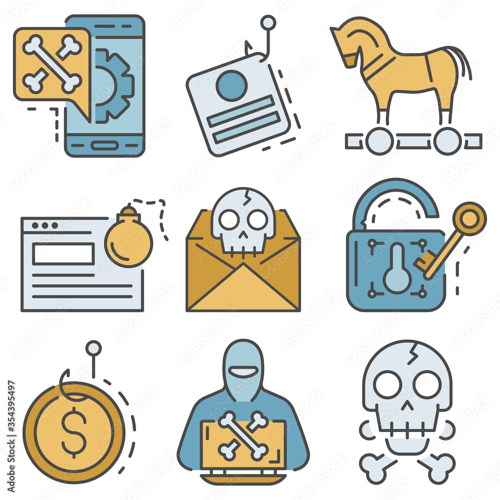 Poster phishing icon set. outline set of phishing vector icons for web design isolated on white background
