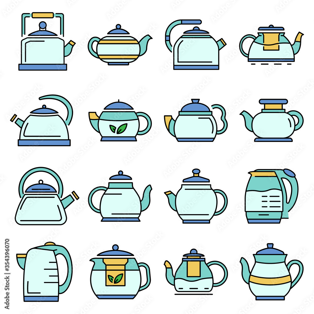 Aufkleber teapot icon set. outline set of teapot vector icons for web design isolated on white background