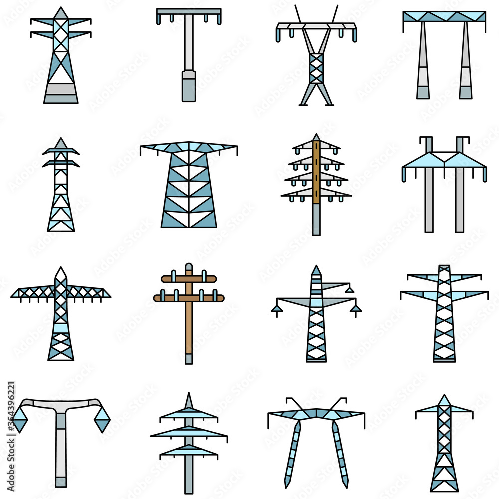 Aufkleber electrical tower icon set. outline set of electrical tower vector icons for web design isolated on w