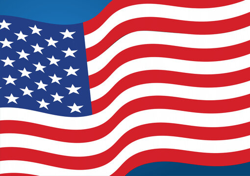 US Rippled Flag Against Blue Background