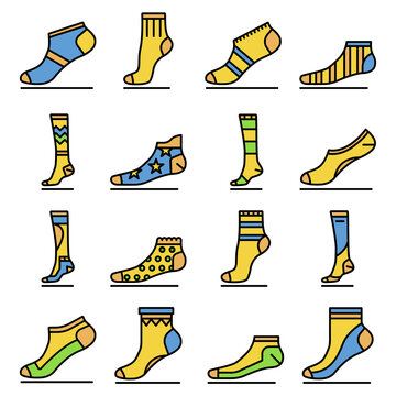 Sock icon set. Outline set of sock vector icons for web design isolated on white background