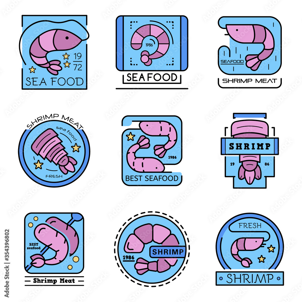 Poster shrimp icon set. outline set of shrimp vector icons for web design isolated on white background