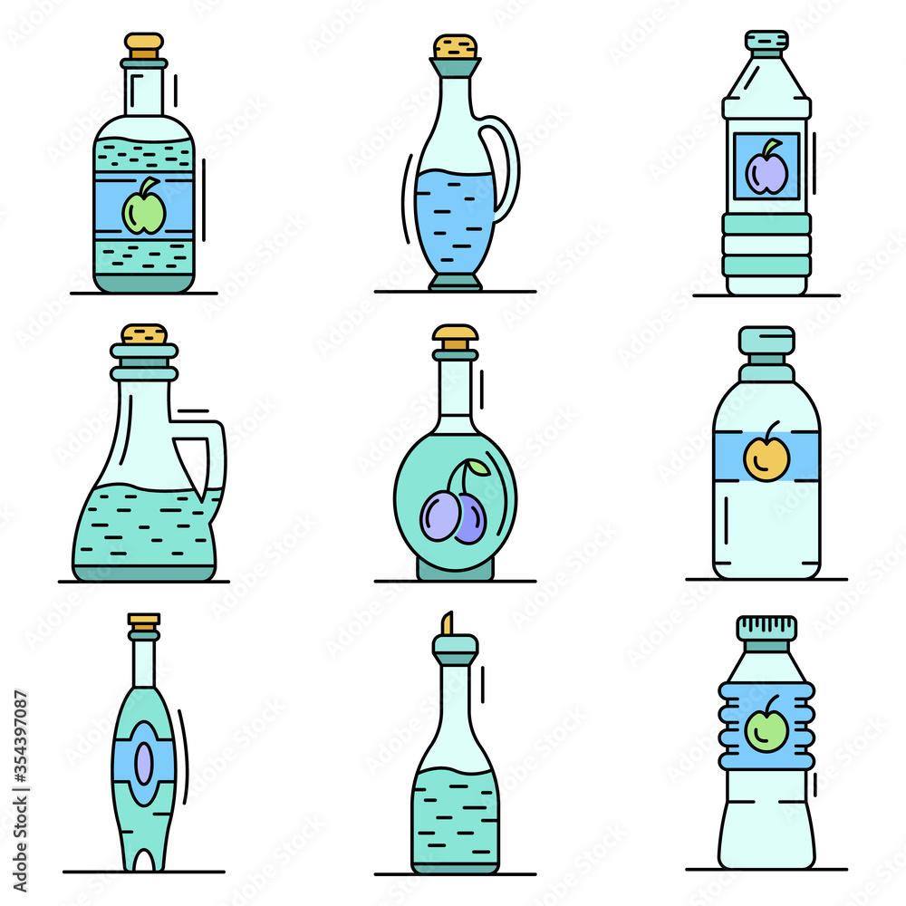 Poster vinegar icon set. outline set of vinegar vector icons for web design isolated on white background