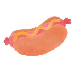 Watercolor hot dog on white background 