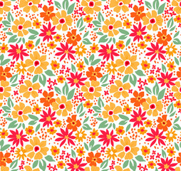 Fototapeta na wymiar Cute floral pattern in the small flower. Ditsy print. Motifs scattered random. Seamless vector texture. Elegant template for fashion prints. Printing with small yellow flowers. White background.