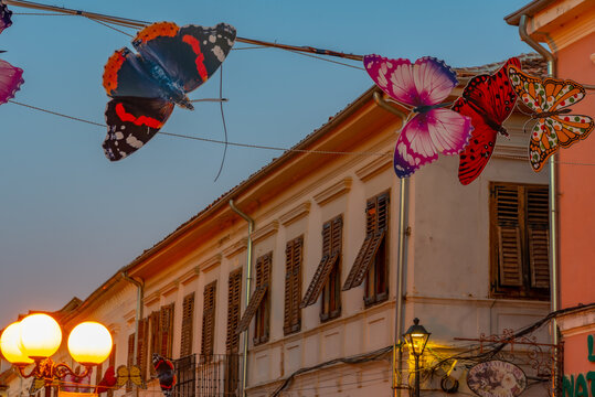 Sunset view of rruga kole idromeno street in Shkoder, Albania