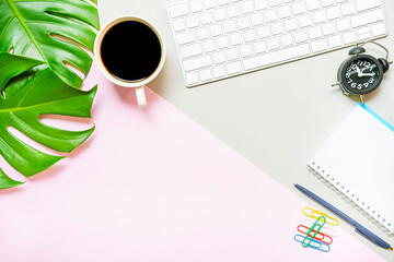 Work desk with two color backgrounds