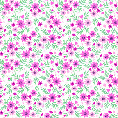 Cute floral pattern in the small flowers. Ditsy print. Seamless vector texture. Elegant template for fashion prints. Printing with small pink flowers. White background.