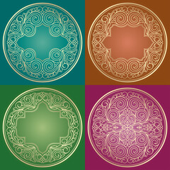 Golden ornate decorative floral emblems