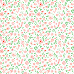 Cute floral pattern in the small flowers. Ditsy print. Seamless vector texture. Elegant template for fashion prints. Printing with small pale orange flowers. White background.
