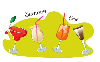 Set of alcoholic cocktails and drinks. Stock vector illustration