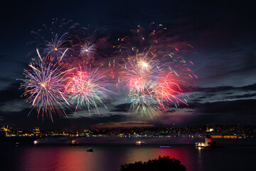 Fireworks over Bosphorus Strait, Istanbul, Turkey