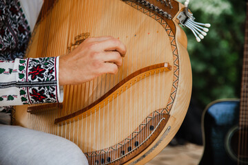 People with Ukrainian folk musical instruments at the festival