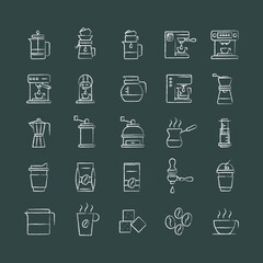 coffe chalk icons set, different types of coffee